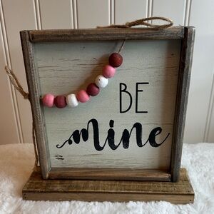 Charming 'Be Mine' Wooden Sign with Pink and White Beads